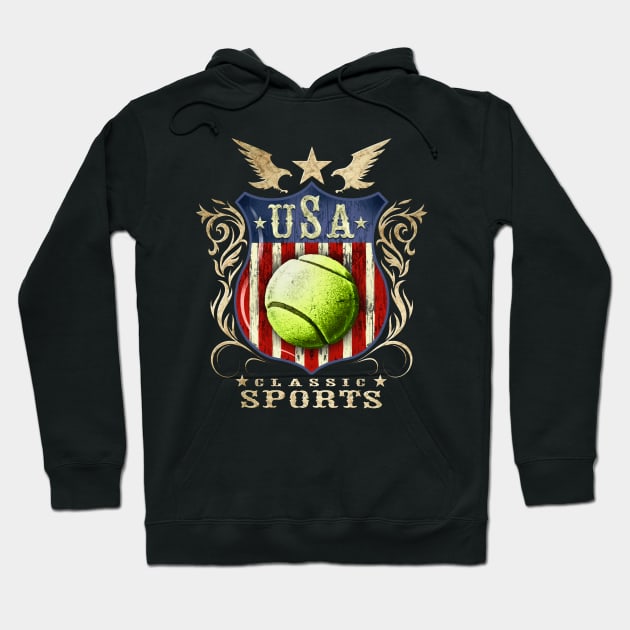 USA Classic vintage Tennis sports logo. Hoodie by Artizan